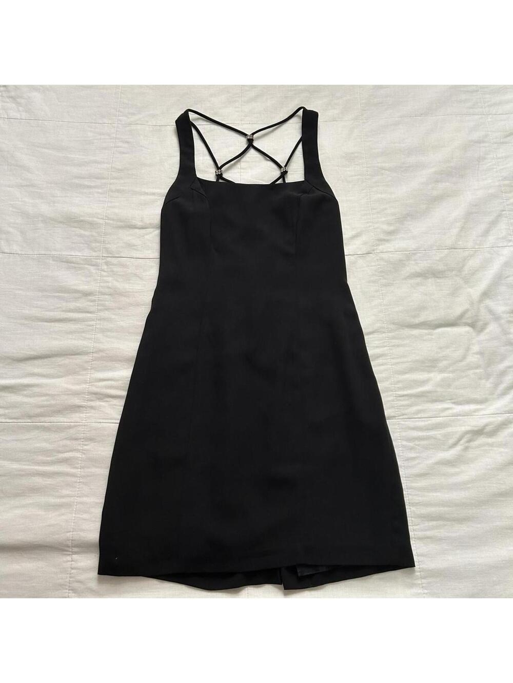 Onyx Vintage Black Rhinestone Cross Back Mini Dress Size 14